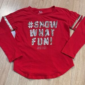 💙Justice Red Long Sleeve Tee with Silver Accents 💙